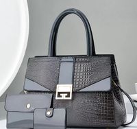 Women's Medium Pu Leather Solid Color Business Square Zipper Bag Sets sku image 1