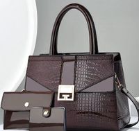 Women's Medium Pu Leather Solid Color Business Square Zipper Bag Sets sku image 4