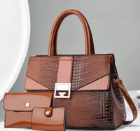 Women's Medium Pu Leather Solid Color Business Square Zipper Bag Sets sku image 2
