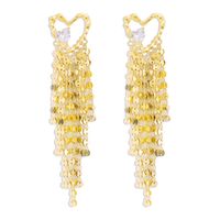 1 Pair Casual Heart Shape Tassel Alloy Rhinestones Drop Earrings sku image 1