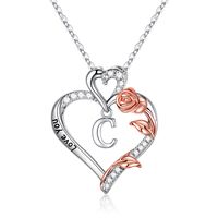 304 Stainless Steel Copper Elegant Simple Style Hollow Out Inlay Letter Heart Shape Rose Zircon Pendant Necklace sku image 3
