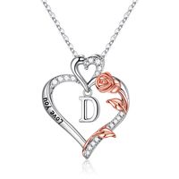 304 Stainless Steel Copper Elegant Simple Style Hollow Out Inlay Letter Heart Shape Rose Zircon Pendant Necklace sku image 4