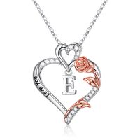 304 Stainless Steel Copper Elegant Simple Style Hollow Out Inlay Letter Heart Shape Rose Zircon Pendant Necklace sku image 5