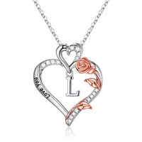 304 Stainless Steel Copper Elegant Simple Style Hollow Out Inlay Letter Heart Shape Rose Zircon Pendant Necklace sku image 12