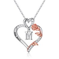 304 Stainless Steel Copper Elegant Simple Style Hollow Out Inlay Letter Heart Shape Rose Zircon Pendant Necklace sku image 13