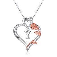 304 Stainless Steel Copper Elegant Simple Style Hollow Out Inlay Letter Heart Shape Rose Zircon Pendant Necklace sku image 25