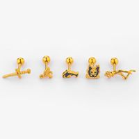 1 Piece Simple Style Human Sword Animal Plating Stainless Steel 14k Gold Plated Ear Studs main image 5