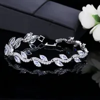 Elegant Glam Shiny Leaf Copper Plating Inlay Zircon White Gold Plated Bracelets main image 7