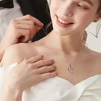 Élégant Romantique Lettre Forme De Cœur Rose Acier Inoxydable Le Cuivre Placage Incruster Zircon Plaqué Or 14k Pendentif main image 5