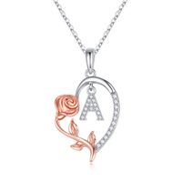 Elegant Romantic Letter Heart Shape Rose Stainless Steel Copper Plating Inlay Zircon 14k Gold Plated Pendant Necklace main image 1
