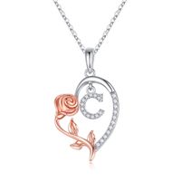 Elegant Romantic Letter Heart Shape Rose Stainless Steel Copper Plating Inlay Zircon 14k Gold Plated Pendant Necklace sku image 3