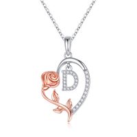 Elegant Romantic Letter Heart Shape Rose Stainless Steel Copper Plating Inlay Zircon 14k Gold Plated Pendant Necklace sku image 4