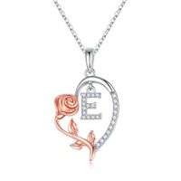 Elegant Romantic Letter Heart Shape Rose Stainless Steel Copper Plating Inlay Zircon 14k Gold Plated Pendant Necklace sku image 5
