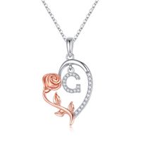 Elegant Romantic Letter Heart Shape Rose Stainless Steel Copper Plating Inlay Zircon 14k Gold Plated Pendant Necklace sku image 6