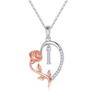 Elegant Romantic Letter Heart Shape Rose Stainless Steel Copper Plating Inlay Zircon 14k Gold Plated Pendant Necklace sku image 8
