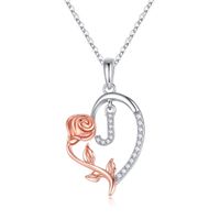 Elegant Romantic Letter Heart Shape Rose Stainless Steel Copper Plating Inlay Zircon 14k Gold Plated Pendant Necklace sku image 9
