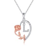 Elegant Romantic Letter Heart Shape Rose Stainless Steel Copper Plating Inlay Zircon 14k Gold Plated Pendant Necklace sku image 11