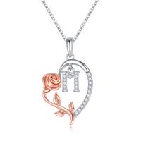 Elegant Romantic Letter Heart Shape Rose Stainless Steel Copper Plating Inlay Zircon 14k Gold Plated Pendant Necklace sku image 12