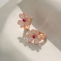 1 Pair Ig Style Flower Inlay Copper Zircon Huggie Earrings sku image 3