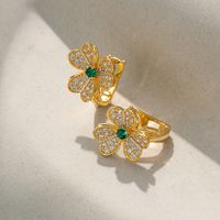1 Pair Ig Style Flower Inlay Copper Zircon Huggie Earrings sku image 1