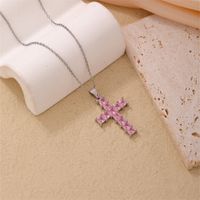 Wholesale Simple Style Cross 304 Stainless Steel Copper Plating Inlay K Gold Plated Rhodium Plated Zircon Pendant Necklace main image 6
