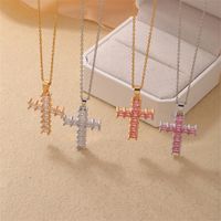 Wholesale Simple Style Cross 304 Stainless Steel Copper Plating Inlay K Gold Plated Rhodium Plated Zircon Pendant Necklace main image 1