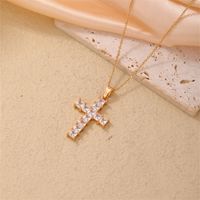 Wholesale Simple Style Cross 304 Stainless Steel Copper Plating Inlay K Gold Plated Rhodium Plated Zircon Pendant Necklace main image 7