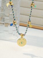 Ethnic Style Bohemian Geometric Stainless Steel Fabric Knitting 18k Gold Plated Pendant Necklace main image 3