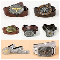 Vintage Style Cowboy Style Printing Animal Pu Leather Printing Metal Button Beads Unisex Leather Belts main image 1