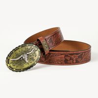 Vintage Style Cowboy Style Printing Animal Pu Leather Printing Metal Button Beads Unisex Leather Belts main image 4