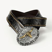 Vintage Style Cowboy Style Printing Animal Pu Leather Printing Metal Button Beads Unisex Leather Belts main image 6