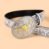 Vintage Style Cowboy Style Printing Animal Pu Leather Printing Metal Button Beads Unisex Leather Belts main image 10