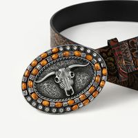 Vintage Style Cowboy Style Printing Animal Pu Leather Printing Metal Button Beads Unisex Leather Belts main image 8