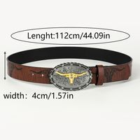 Vintage Style Cowboy Style Printing Animal Pu Leather Printing Metal Button Beads Unisex Leather Belts sku image 1