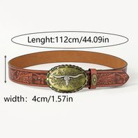 Vintage Style Cowboy Style Printing Animal Pu Leather Printing Metal Button Beads Unisex Leather Belts sku image 3