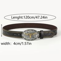 Vintage Style Cowboy Style Printing Animal Pu Leather Printing Metal Button Beads Unisex Leather Belts sku image 7