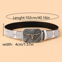 Vintage Style Cowboy Style Printing Animal Pu Leather Printing Metal Button Beads Unisex Leather Belts sku image 4