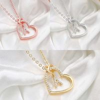 Elegant Letter Heart Shape Copper Plating Inlay Zircon 14k Gold Plated Pendant Necklace main image 1
