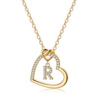 Elegant Letter Heart Shape Copper Plating Inlay Zircon 14k Gold Plated Pendant Necklace sku image 8