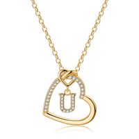 Elegant Letter Heart Shape Copper Plating Inlay Zircon 14k Gold Plated Pendant Necklace sku image 9