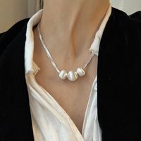 Simple Style Solid Color Artificial Pearl Copper Beaded Plating Silver Plated Unisex Necklace main image 3