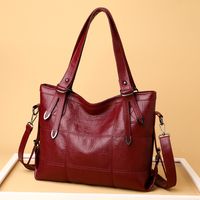 Women's Large Pu Leather Solid Color Vintage Style Classic Style Zipper Tote Bag main image 3