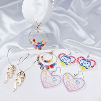 4 Pairs Cute Sweet Classic Style Heart Shape Flower Butterfly Painted Rattan Soft Clay Drop Earrings main image 5