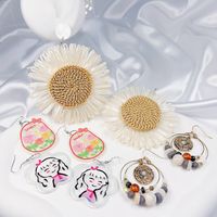 4 Pairs Cute Sweet Classic Style Heart Shape Flower Butterfly Painted Rattan Soft Clay Drop Earrings main image 4