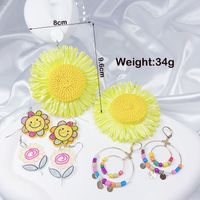 4 Pairs Cute Sweet Classic Style Heart Shape Flower Butterfly Painted Rattan Soft Clay Drop Earrings sku image 7