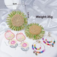 4 Pairs Cute Sweet Classic Style Heart Shape Flower Butterfly Painted Rattan Soft Clay Drop Earrings sku image 9