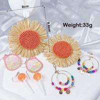 4 Pairs Cute Sweet Classic Style Heart Shape Flower Butterfly Painted Rattan Soft Clay Drop Earrings sku image 12