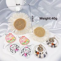 4 Pairs Cute Sweet Classic Style Heart Shape Flower Butterfly Painted Rattan Soft Clay Drop Earrings sku image 18