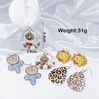 4 Pairs Cute Sweet Classic Style Heart Shape Flower Butterfly Painted Rattan Soft Clay Drop Earrings sku image 6