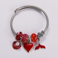 Wholesale Jewelry Romantic Sweet Heart Shape Shell Fish Tail Alloy Resin Copper Artificial Pearls Inlay Wristband sku image 1